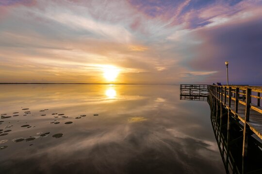 Dreamy Sunset over Lake Apopka and fishing pier