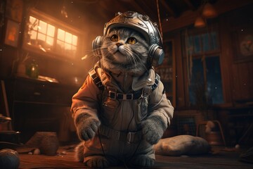 Cat wearing VR headset, surreal worlds and colorful, colorful sky in the background. Generative AI