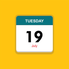 july 19 tuesday icon with yellow background, calender icon