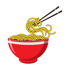 Bowl noodles and chopsticks sketch.illustration Noodle, ramen, spagehetti, pasta handdrawn vecto. Logo template.