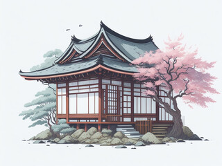 Korean house in watercolor style vector illustration