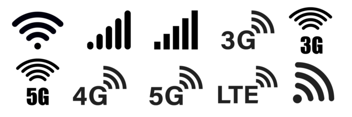 Icon, logo, and signal or network images in black and white are used for the design.