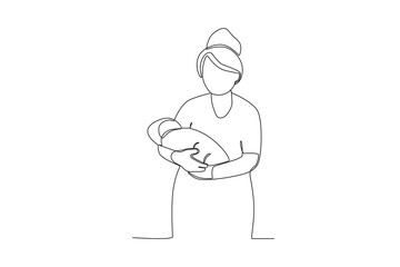 One single line drawing of a midwives who have cleaned newborns
