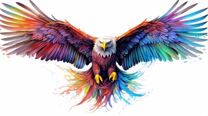 Poster Boho dieren Eagle colorful rainbow white background