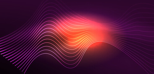 Shiny glowing neon wave. Neon light or laser show, electric impulse, power lines, techno quantum energy impulse, magic glowing dynamic lines