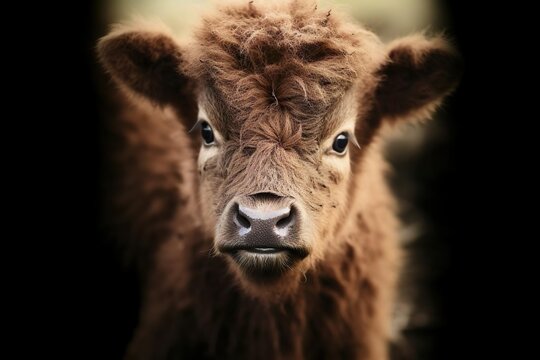 American bison calf portrait. Buffalo baby closeup.
