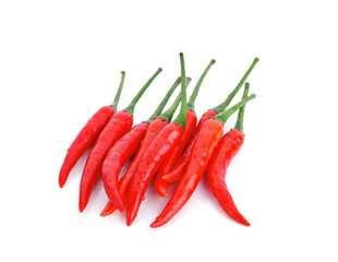 Hot red chili peppers isolated on white background