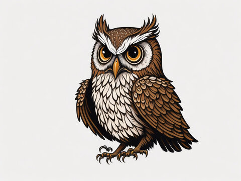 Owl Cartoon Bird Flying Animal Brown Color Nature Drawing, vector, illustration, white background