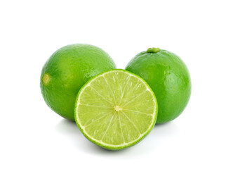 Fresh lime sliced,whole lime isolated on white background