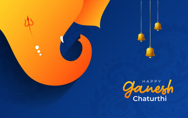 Happy Ganesh Chaturthi Festival Background Design with Creative Ganesha Illustration - obrazy, fototapety, plakaty