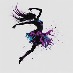 Silhouette of dancer powderd color white background