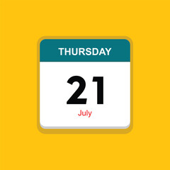 july 21 thursday icon with yellow background, calender icon
