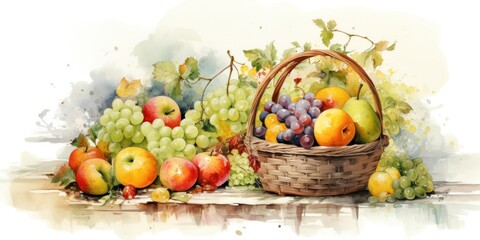 Obraz na płótnie Canvas illustration of various of fresh fruit in basket, generative AI