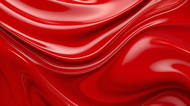 Red glossy liquid surface texture for background. Smooth red liquid glossy waves. Fluid curve shape. Abstract background.