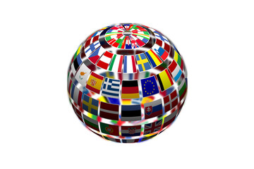 Digital png illustration of globe of national flags on transparent background