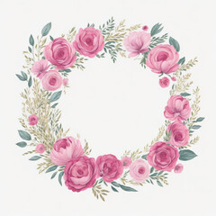 Obraz na płótnie Canvas vector watercolor pink floral wreath with golden circle collection