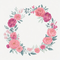 vector watercolor pink floral wreath with golden circle collection