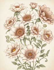 vintage flower, vector, illustration, white background