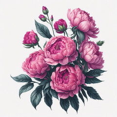 watercolor pink peony flower bouquet isolated on white background digital painting