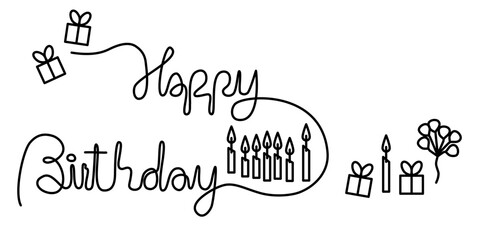 Hand-drawn lettering composition Line of happy birthday isolated on white background.