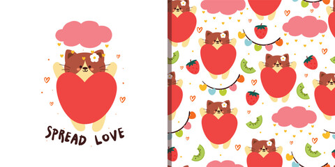 seamless pattern and card cartoon cat and cute sky element. cute animal card and pattern for gift wrap paper