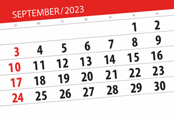 Calendar 2023, deadline, day, month, page, organizer, date, September