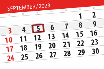 Calendar 2023, deadline, day, month, page, organizer, date, September, tuesday, number 5