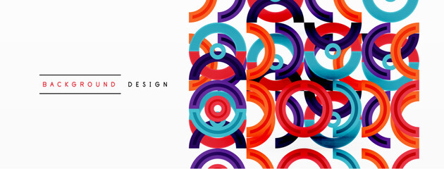 Circles are arranged in a grid pattern abstract background and feature a range of different colors, including shades of various colors. Template for wallpaper, banner, presentation, background