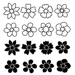 Obraz premium Set of white and black flower icons.