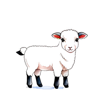 water color illustration of a sheep cartoon