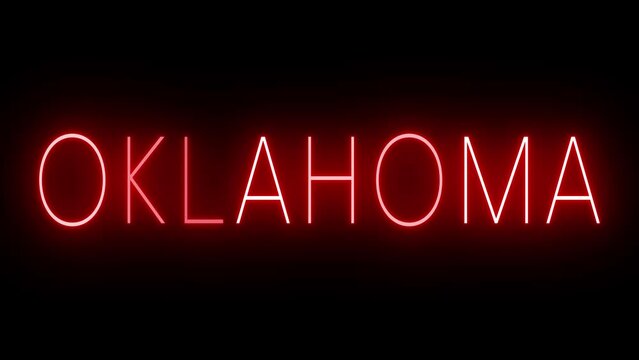 Red flickering and blinking neon sign for Oklahoma