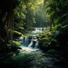 green nature river waterfall jungle paradise