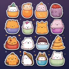Bunch of cute stickers of fantasy animalsAI generated