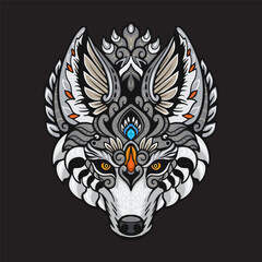 Wolf head mandala arts mascot e sport logo design