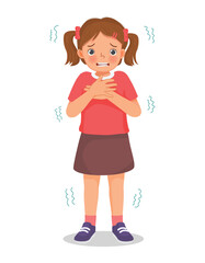 little girl shivering feeling cold trembling putting her hands on her chest