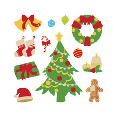 Festive Christmas vector elements with Santa on a white background