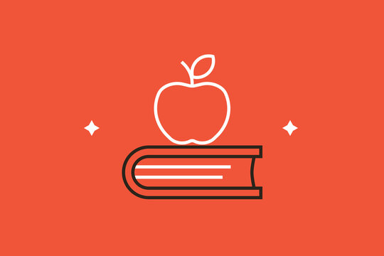 Geometric apple with book illustration in flat style design. Vector illustration. 