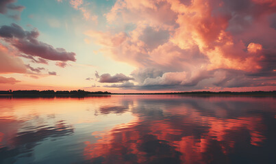 Obraz premium Moody Waterscape: Surrealistic Sunset Clouds Reflected over the Water