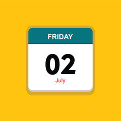 july 02 friday icon with yellow background, calender icon