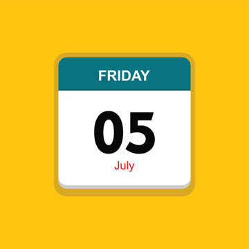 july 05 friday icon with yellow background, calender icon