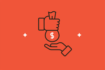 Geometric give money illustration in flat style design. Vector illustration. 