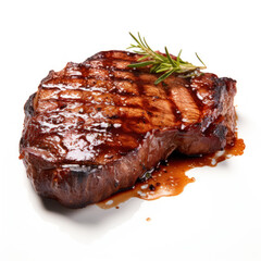 grilled beef steaks on a white background