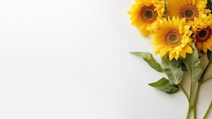 Long wide summer banner with yellow sunflowers on bright yellow background. Bright greeting card template. Generative AI