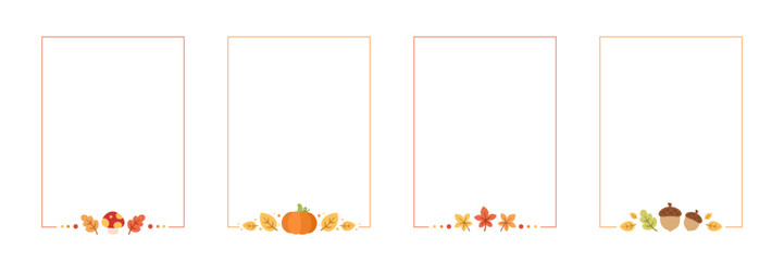 Vertical Autumn Frame Border. Halloween, Fall and Thanksgiving Template. Can be used for shopping sale, promo poster, banner, etc. Vector illustration