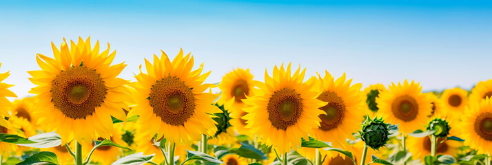 sunflower field where farmers harvest sunflower heads full of seeds. Generative AI