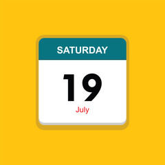 july 19 saturday icon with yellow background, calender icon