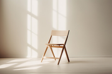 shot of a wooden chair behind a white, aesthetic look