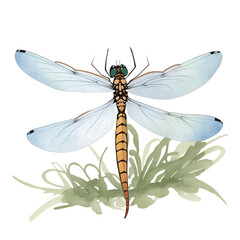 Dragonfly in cartoon style. Dragonfly isolated on white background. Watercolor drawing, hand-drawn in watercolor. For children's books, for cards, Children's illustration
