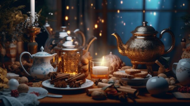 A Christmas Tea with Cinnamon and Spices.Generative AI