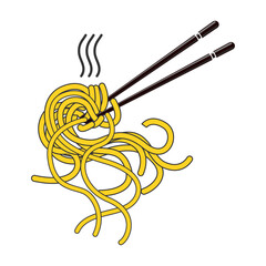 Bowl noodles and chopsticks sketch.illustration Noodle, ramen, spagehetti, pasta handdrawn vecto. Logo template.